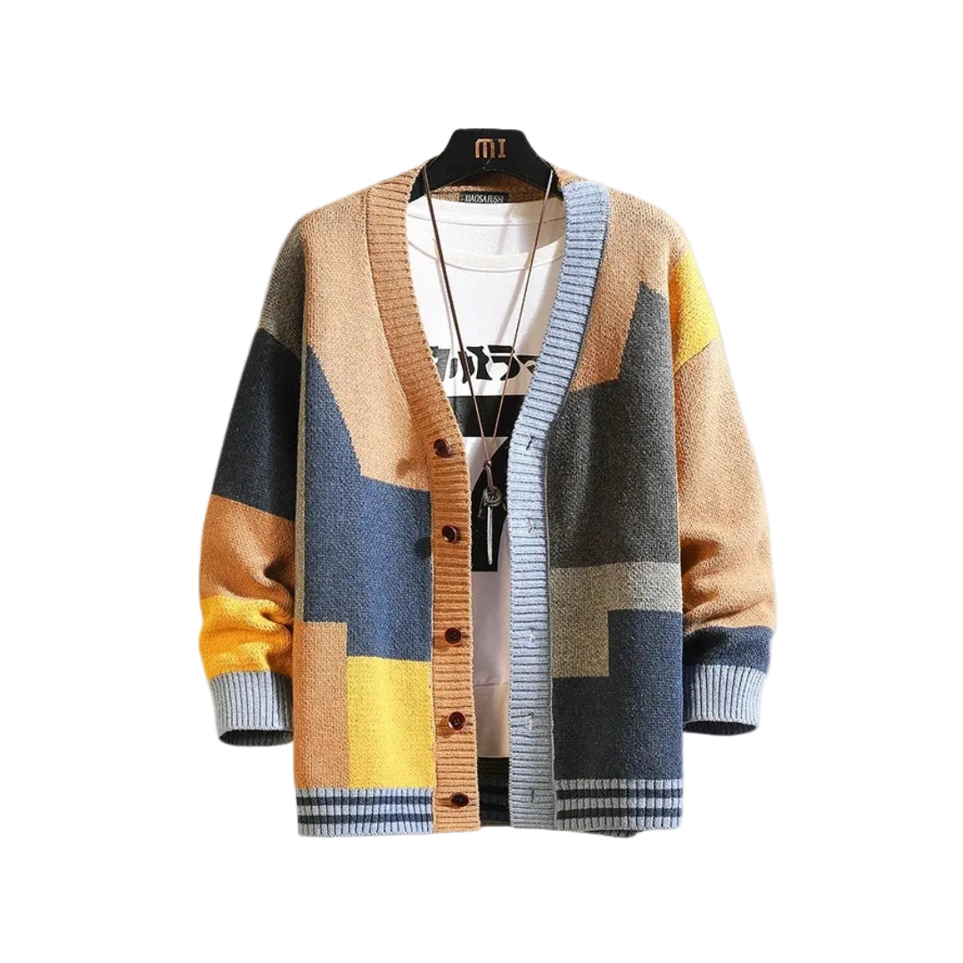 Kvinders Cardigan med Knapper i Farveblok Design 0