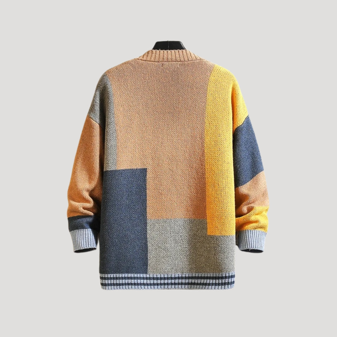 Kvinders Cardigan med Knapper i Farveblok Design 2