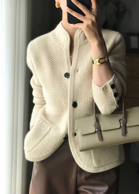 Kvinders Cardigan med Ståkrave og Knapper i Cashmere Blend 0