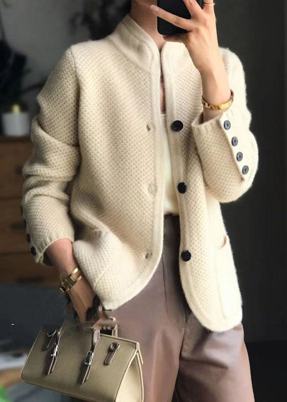 Kvinders Cardigan med Ståkrave og Knapper i Cashmere Blend 2