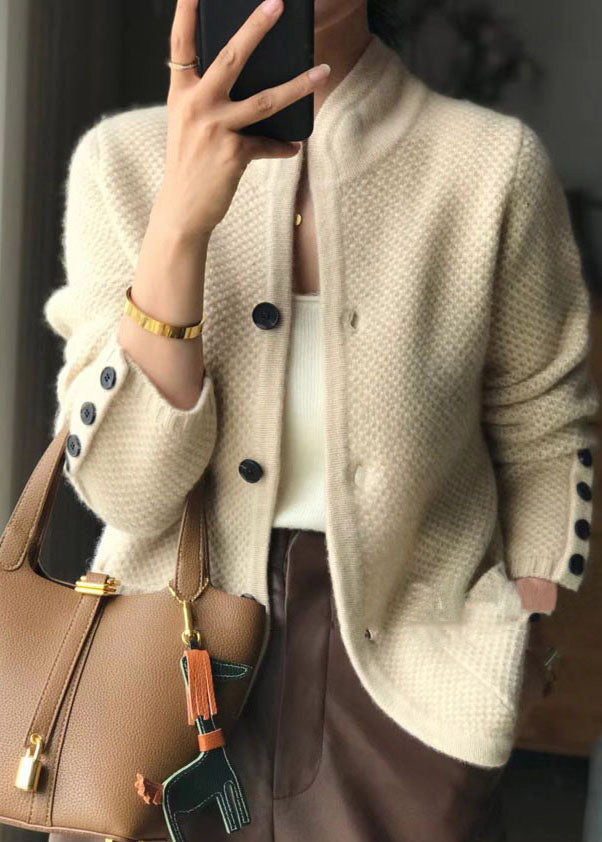 Kvinders Cardigan med Ståkrave og Knapper i Cashmere Blend 3