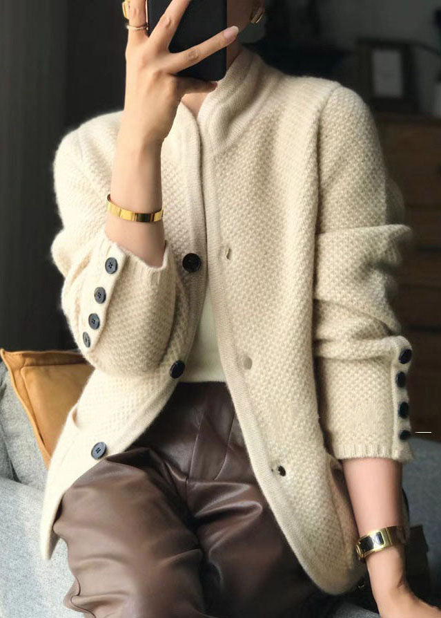 Kvinders Cardigan med Ståkrave og Knapper i Cashmere Blend 4