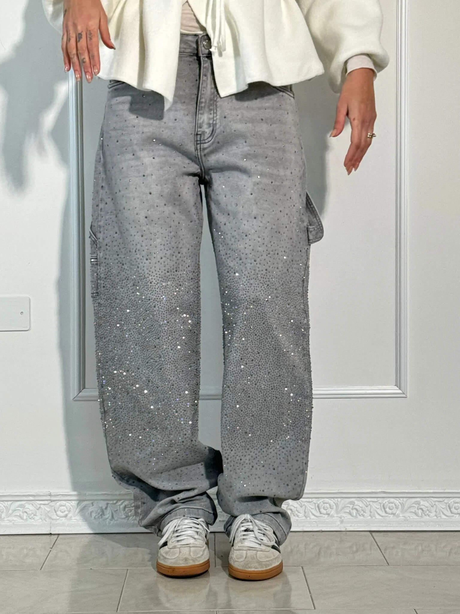 Kvinders Casual Jeans Med Diamant Detaljer 11