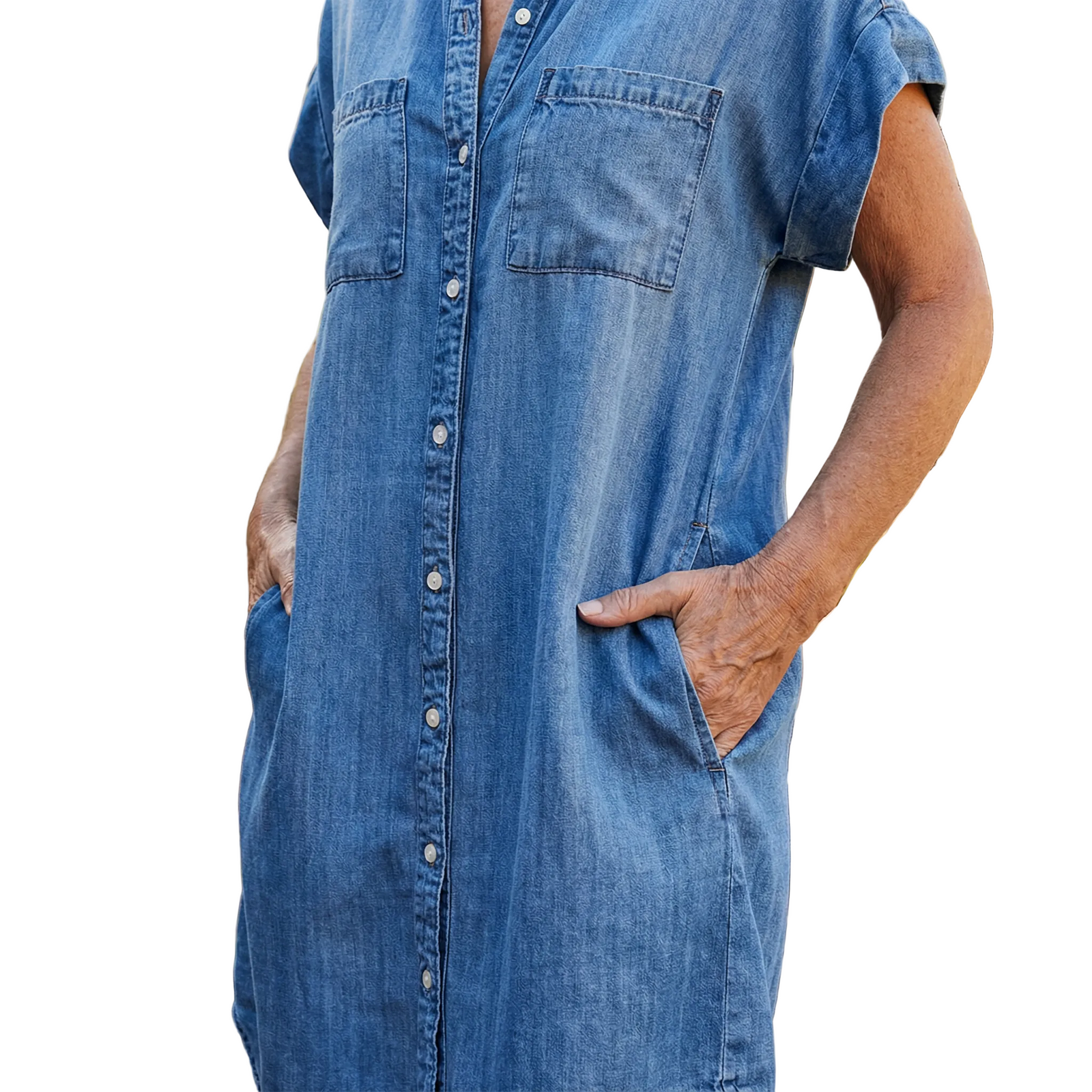 Kvinders Casual Kjole med Denimtryk 0