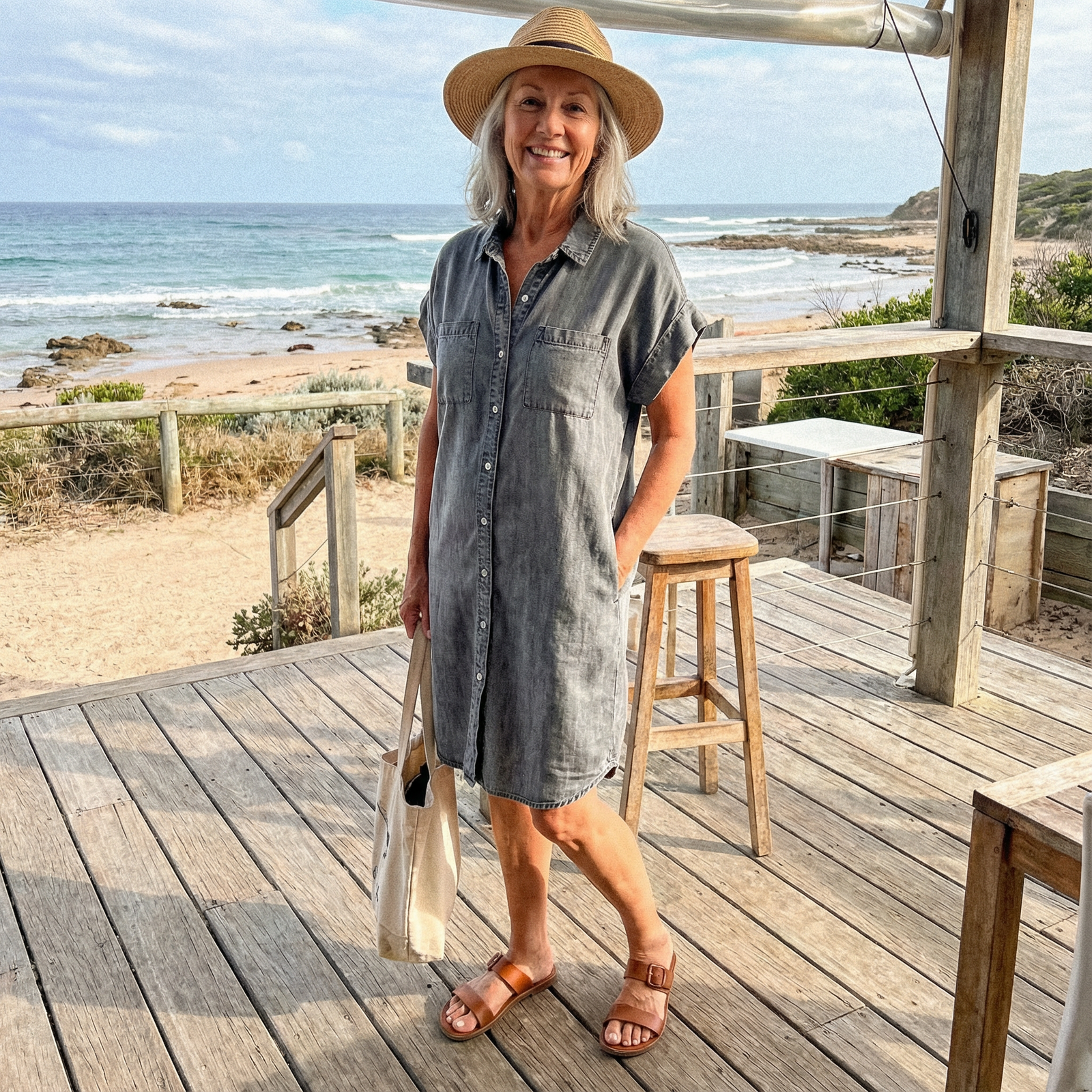 Kvinders Casual Kjole med Denimtryk 3