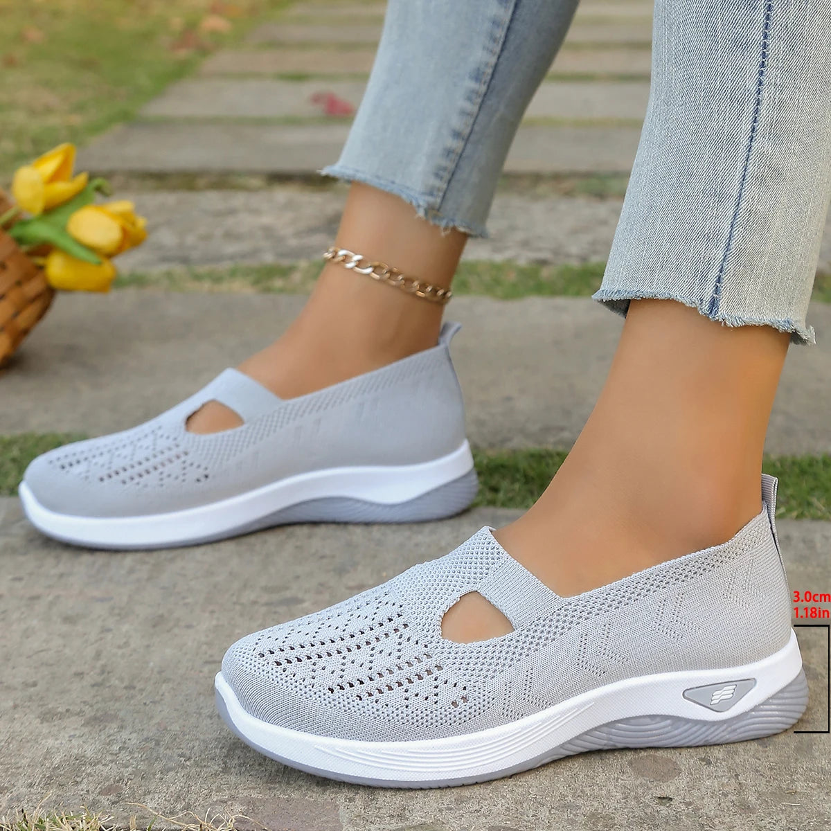 Kvinders Casual Sneakers Letvægts Åndbart Stof Flad Sål 10