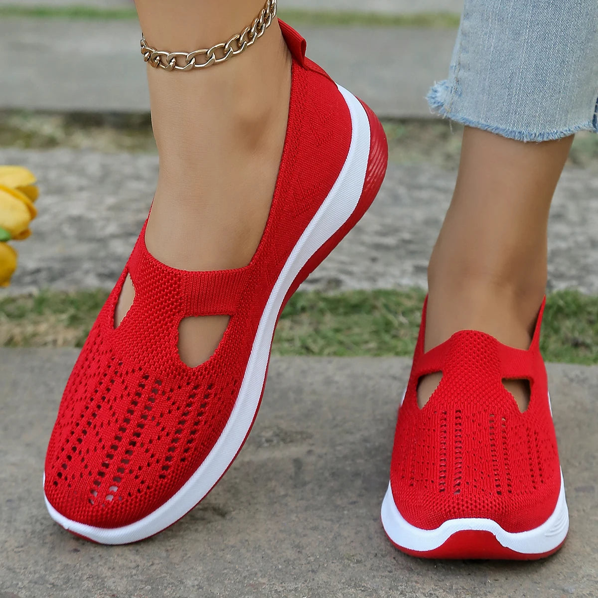 Kvinders Casual Sneakers Letvægts Åndbart Stof Flad Sål 3