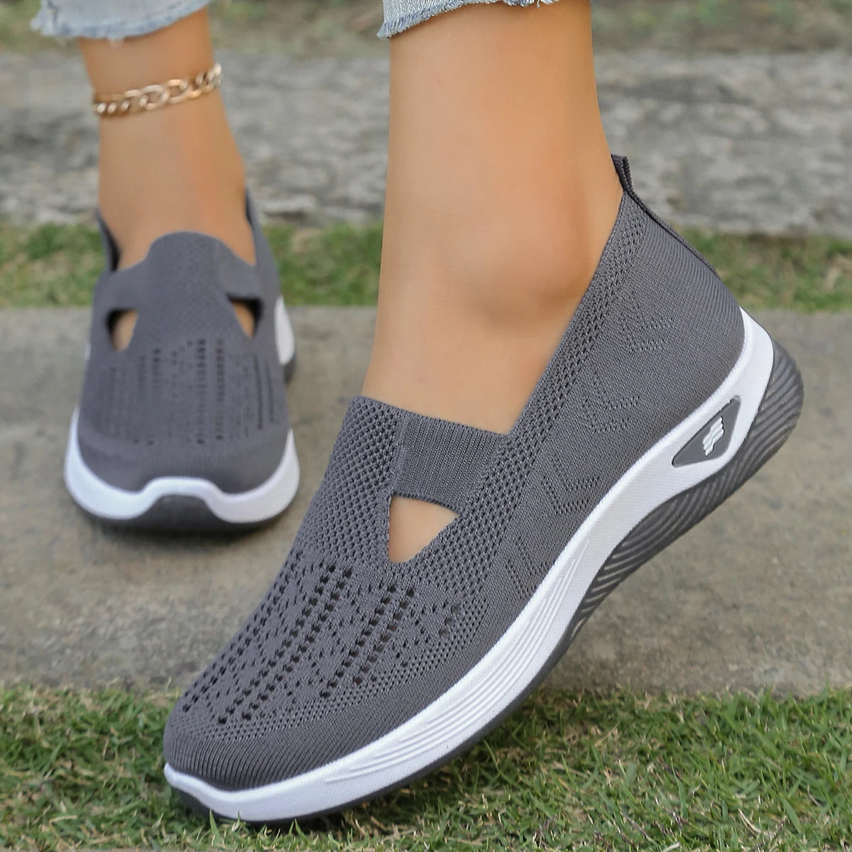 Kvinders Casual Sneakers Letvægts Åndbart Stof Flad Sål 4