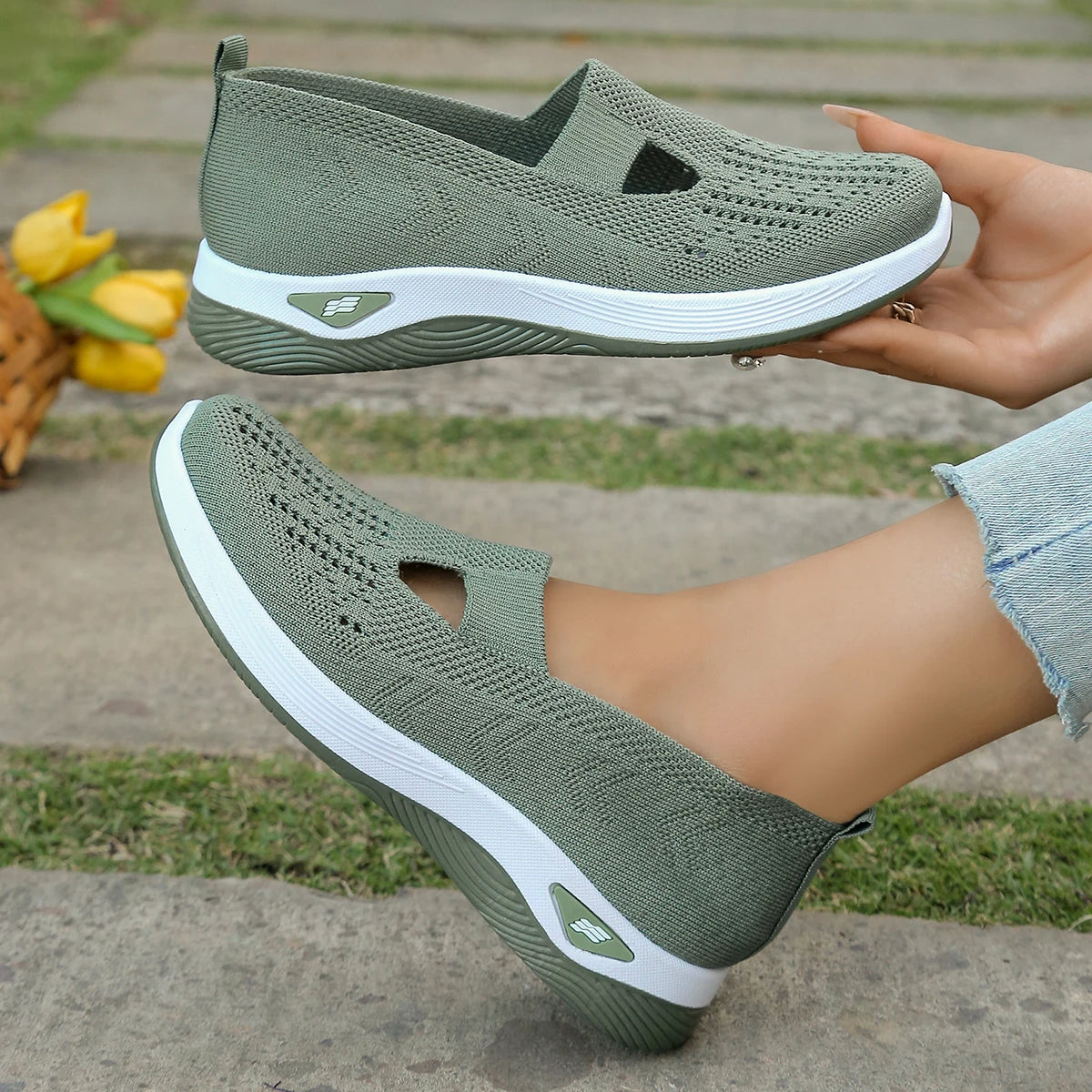 Kvinders Casual Sneakers Letvægts Åndbart Stof Flad Sål 7