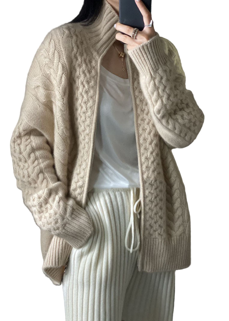 Kvinders Casual Uld Knit Jakke med Lynlås 0