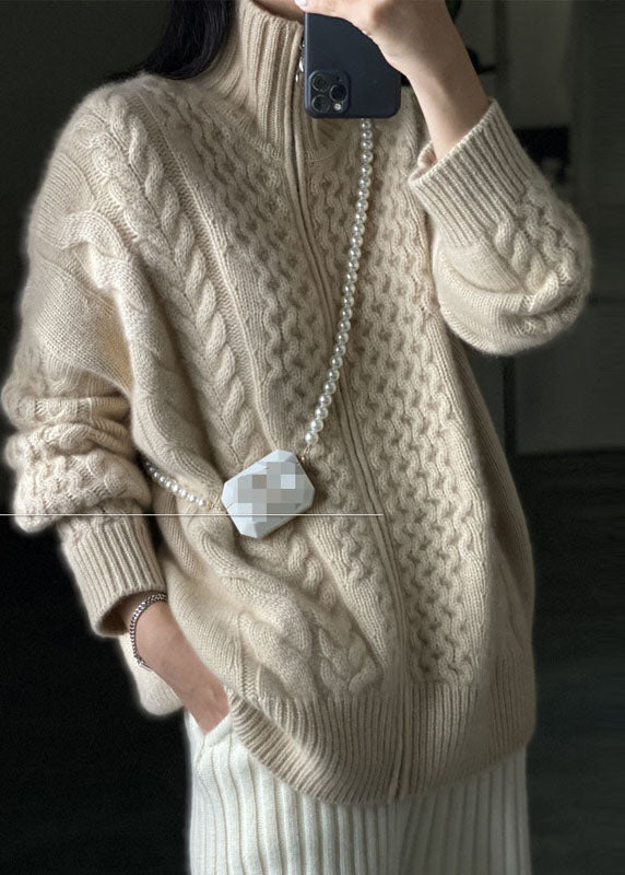 Kvinders Casual Uld Knit Jakke med Lynlås 1