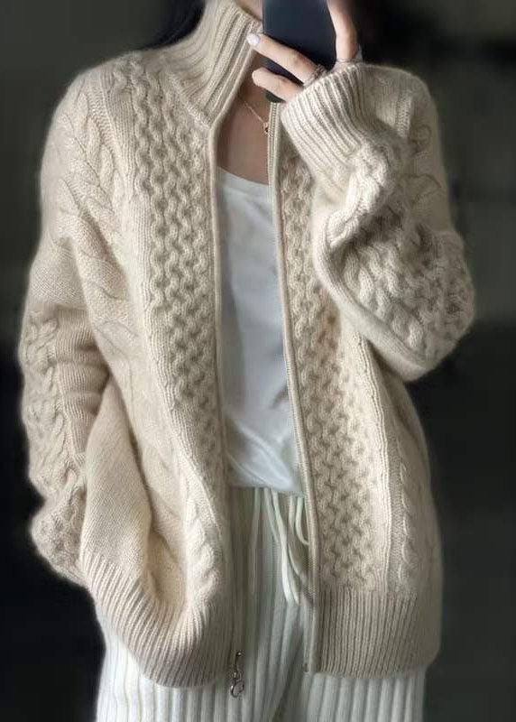 Kvinders Casual Uld Knit Jakke med Lynlås 2