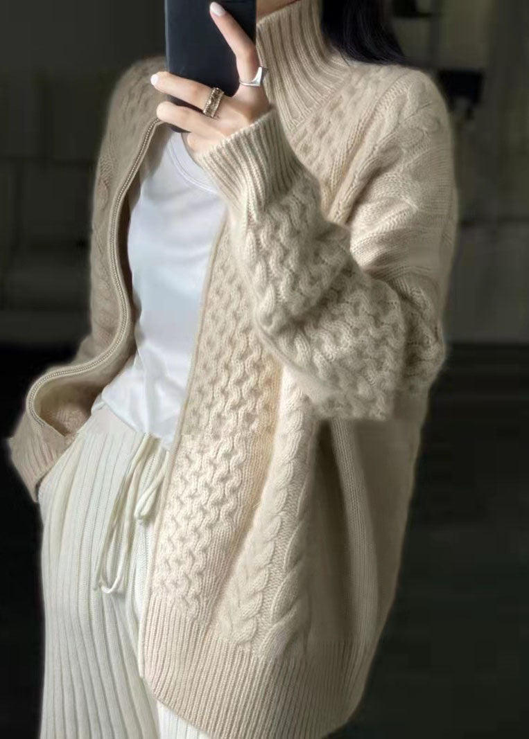 Kvinders Casual Uld Knit Jakke med Lynlås 3