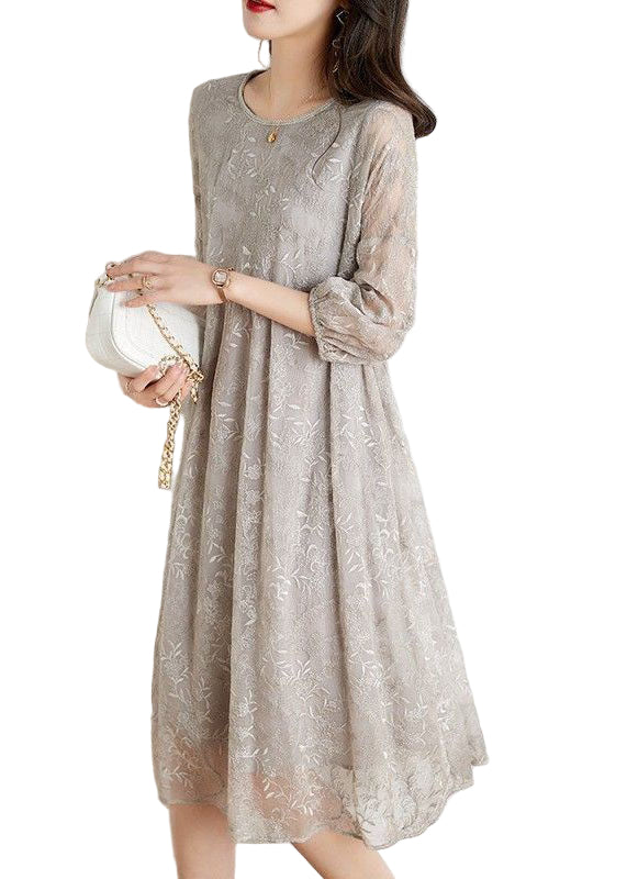 Kvinders Chiffon Kjole med Trekvart Ærmer og Broderi 0