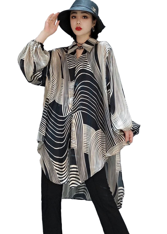 Kvinders Chiffon Skjorte Bluse med Stribet Design 0
