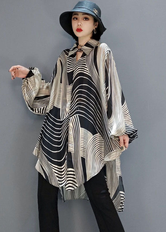 Kvinders Chiffon Skjorte Bluse med Stribet Design 1