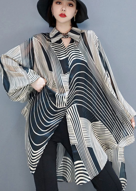Kvinders Chiffon Skjorte Bluse med Stribet Design 2