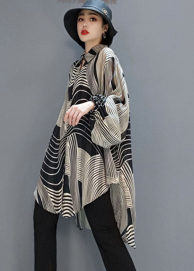 Kvinders Chiffon Skjorte Bluse med Stribet Design 3