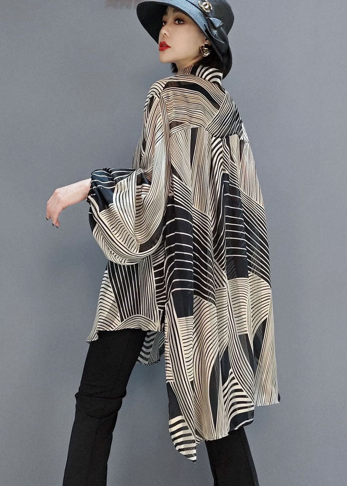 Kvinders Chiffon Skjorte Bluse med Stribet Design 4