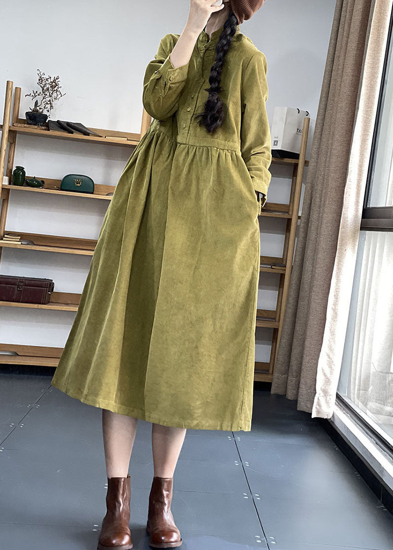 Kvinders Corduroy Kjole med Ståkrave og Patchwork 1