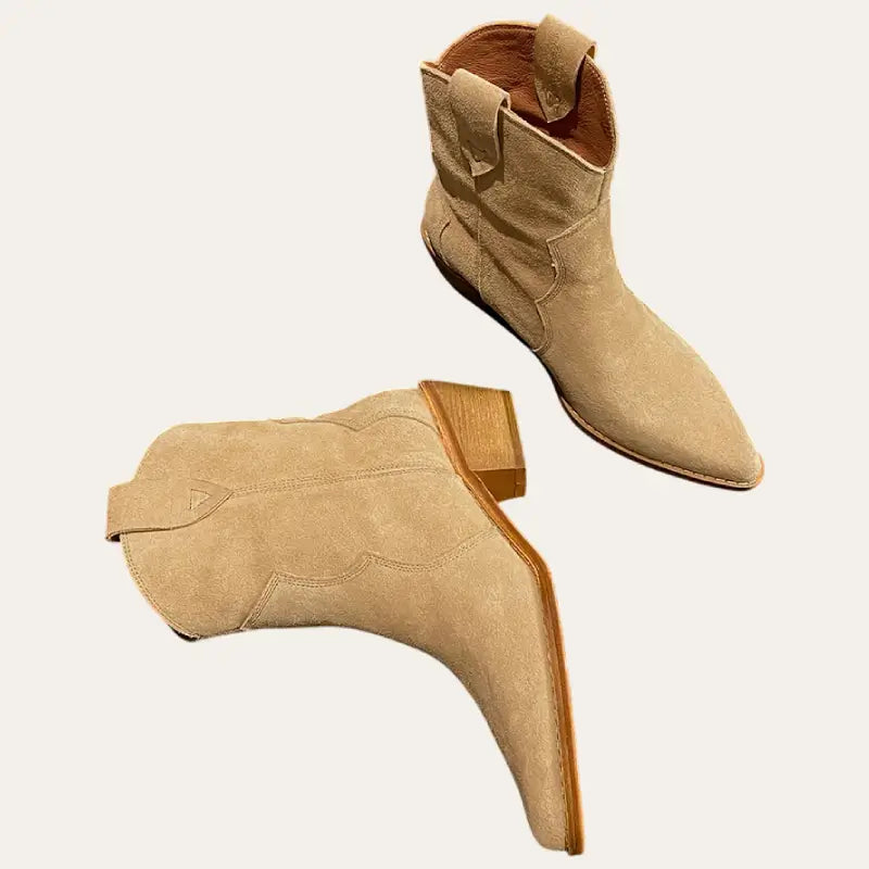 Kvinders Cowboy Støvler Suede Beige 1