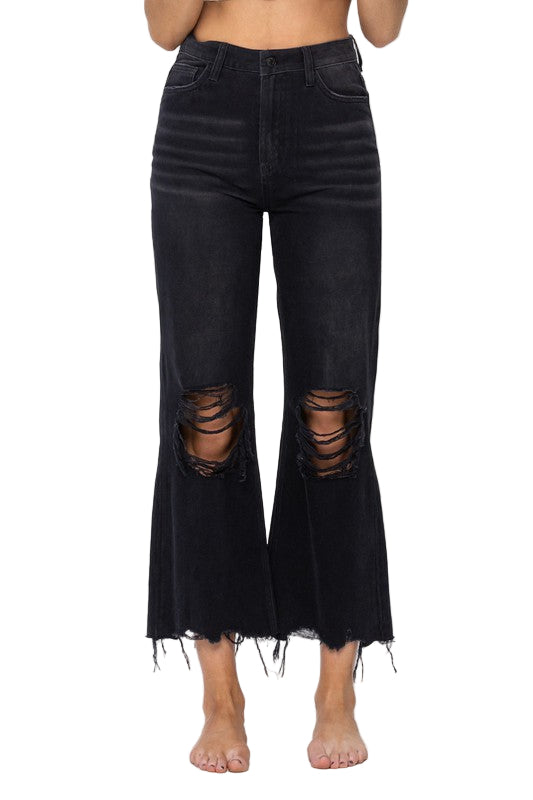 Kvinders Crop Flare Jeans Vintage 90'ere Sort 0