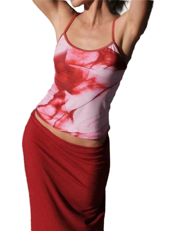 Kvinders Crop Top Blomsterprint Rygløs Spaghetti Strop 0