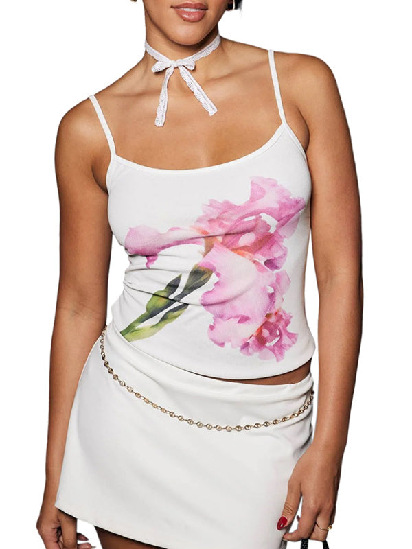 Kvinders Crop Top Blomsterprint Rygløs Spaghetti Strop 4