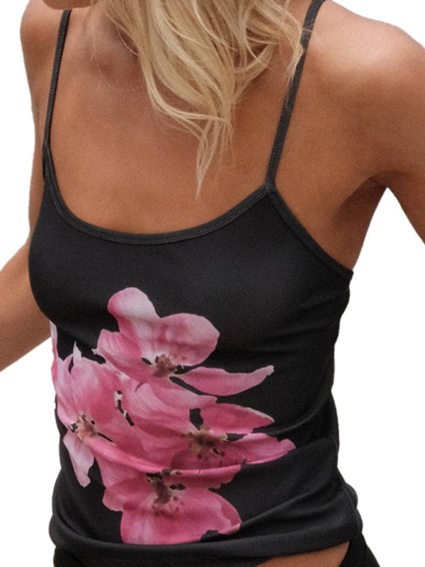 Kvinders Crop Top Blomsterprint Rygløs Spaghetti Strop 5