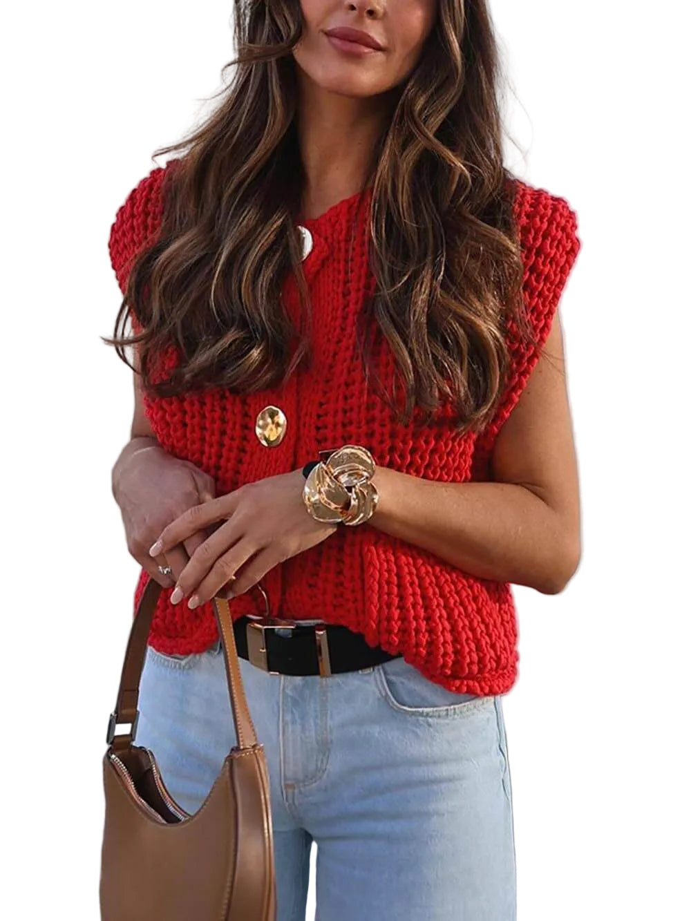 Kvinders Cropped Cardigan Ærmeløs Casual Moderne 0