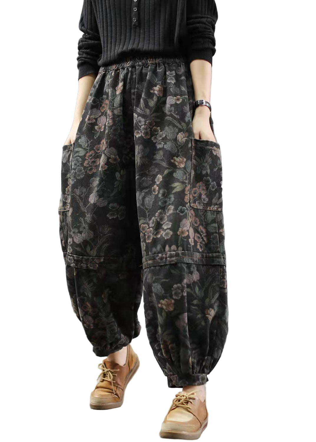 Kvinders Denim Bukser med Print og Lanterne Stil 0