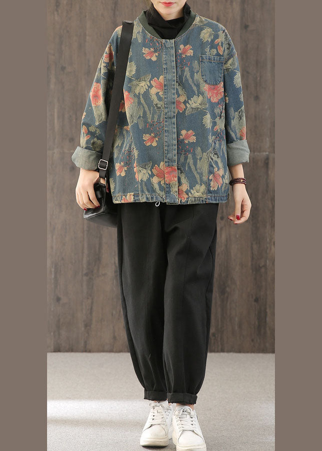 Kvinders Denim Frakke med Retro Print og Knapper 3