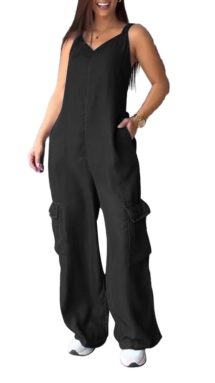 Kvinders Denim Jumpsuit V-Hals Komfortabel 0