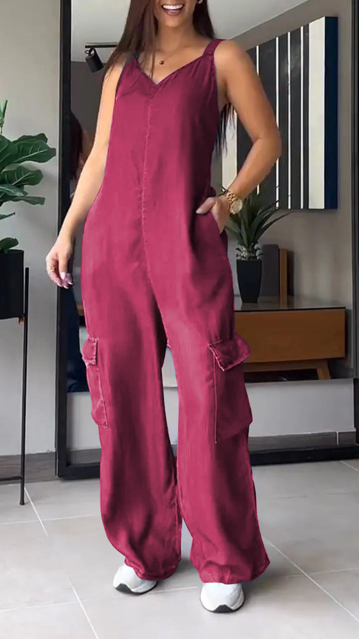 Kvinders Denim Jumpsuit V-Hals Komfortabel 10