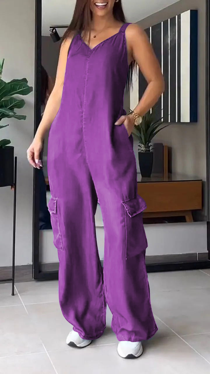 Kvinders Denim Jumpsuit V-Hals Komfortabel 12