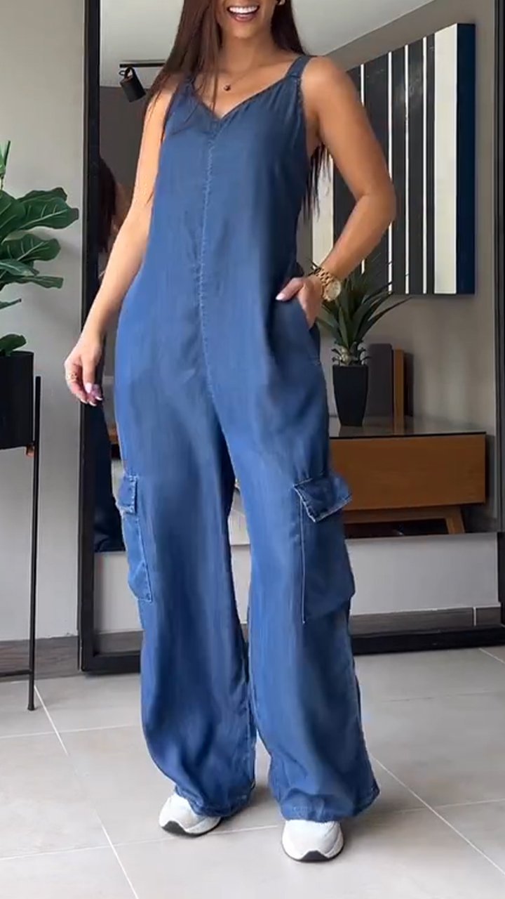 Kvinders Denim Jumpsuit V-Hals Komfortabel 1