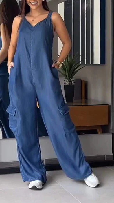 Kvinders Denim Jumpsuit V-Hals Komfortabel 2