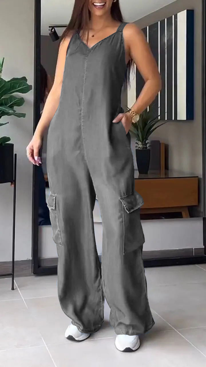 Kvinders Denim Jumpsuit V-Hals Komfortabel 5