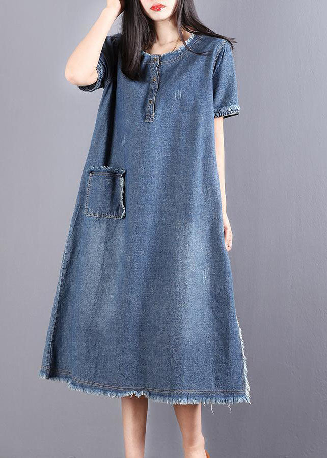 Kvinders Denim Kjole Knaplukning med Lommer 3
