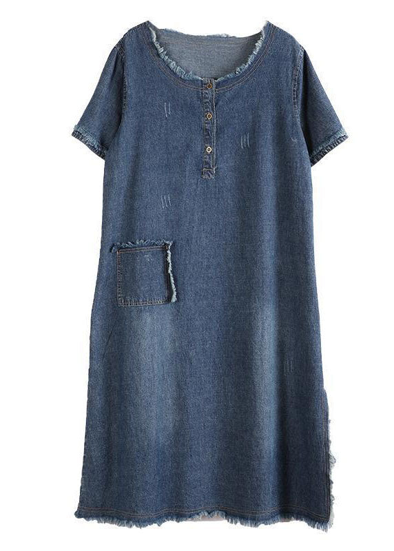 Kvinders Denim Kjole Knaplukning med Lommer 4