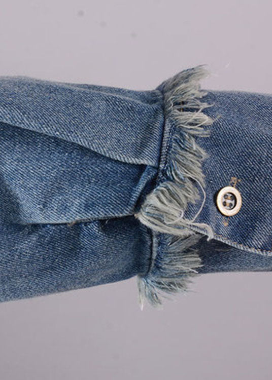 Kvinders Denim Kjole O-Hals med Lommer Langærmet 4