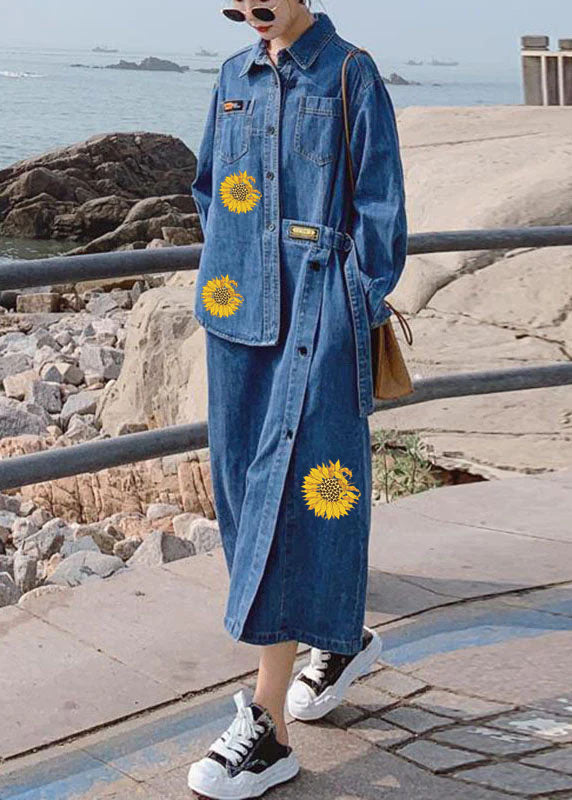 Kvinders Denim Kjole med Asymmetrisk Design og Lange Ærmer 5