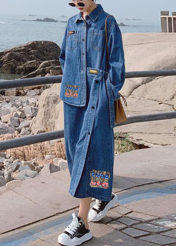 Kvinders Denim Kjole med Asymmetrisk Design og Lange Ærmer 7