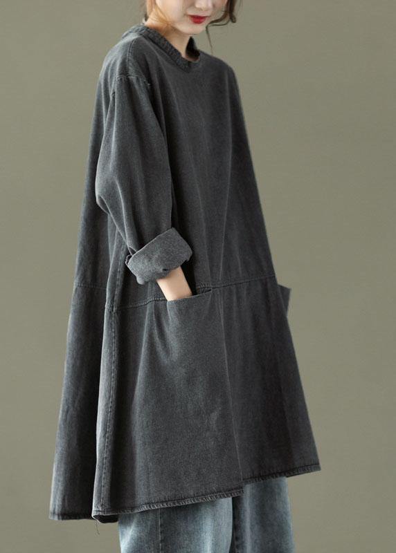 Kvinders Denim Kjole med Lange Ærmer og Lommer 2