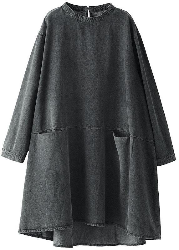 Kvinders Denim Kjole med Lange Ærmer og Lommer 4