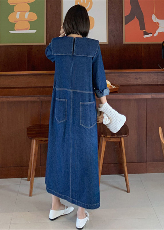 Kvinders Denim Kjole med Peter Pan Krave og Lommer 4