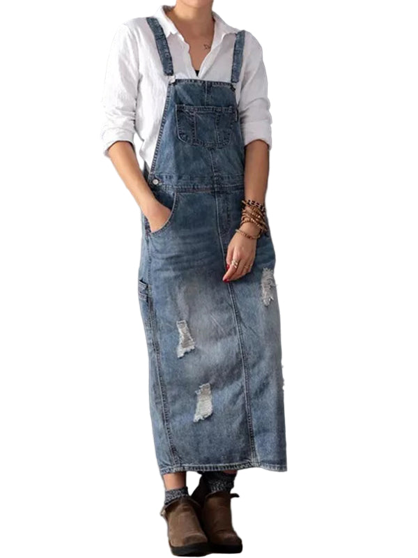 Kvinders Denim Latzkjole Casual 0