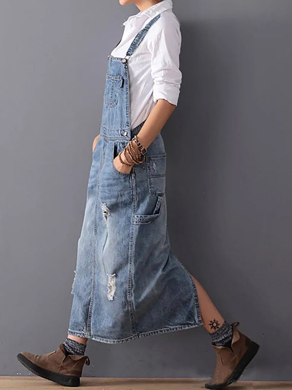 Kvinders Denim Latzkjole Casual 1