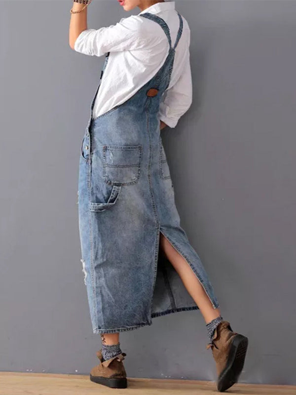 Kvinders Denim Latzkjole Casual 2