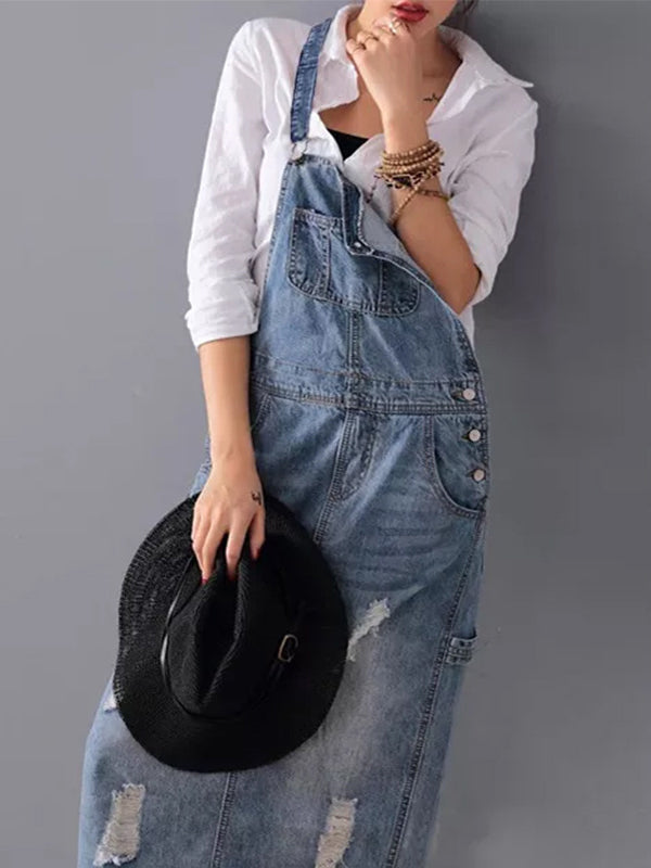 Kvinders Denim Latzkjole Casual 3